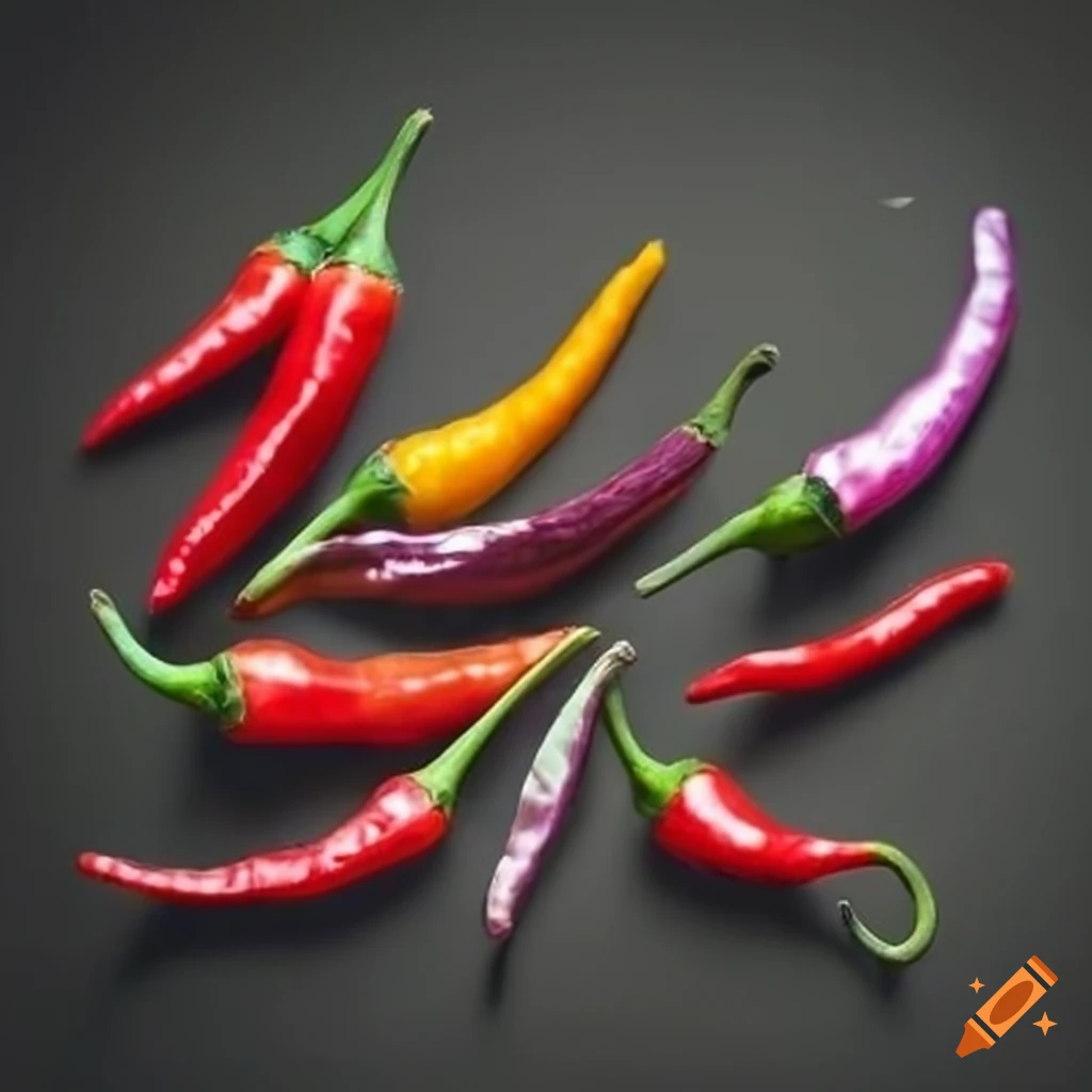 Vibrant still life arrangement of various chili pepper types