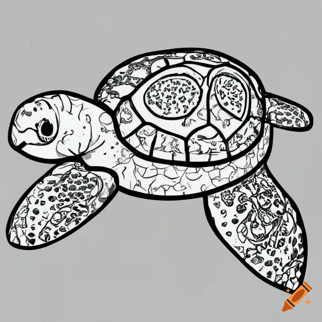 Black and white coloring page of a sea turtle on Craiyon
