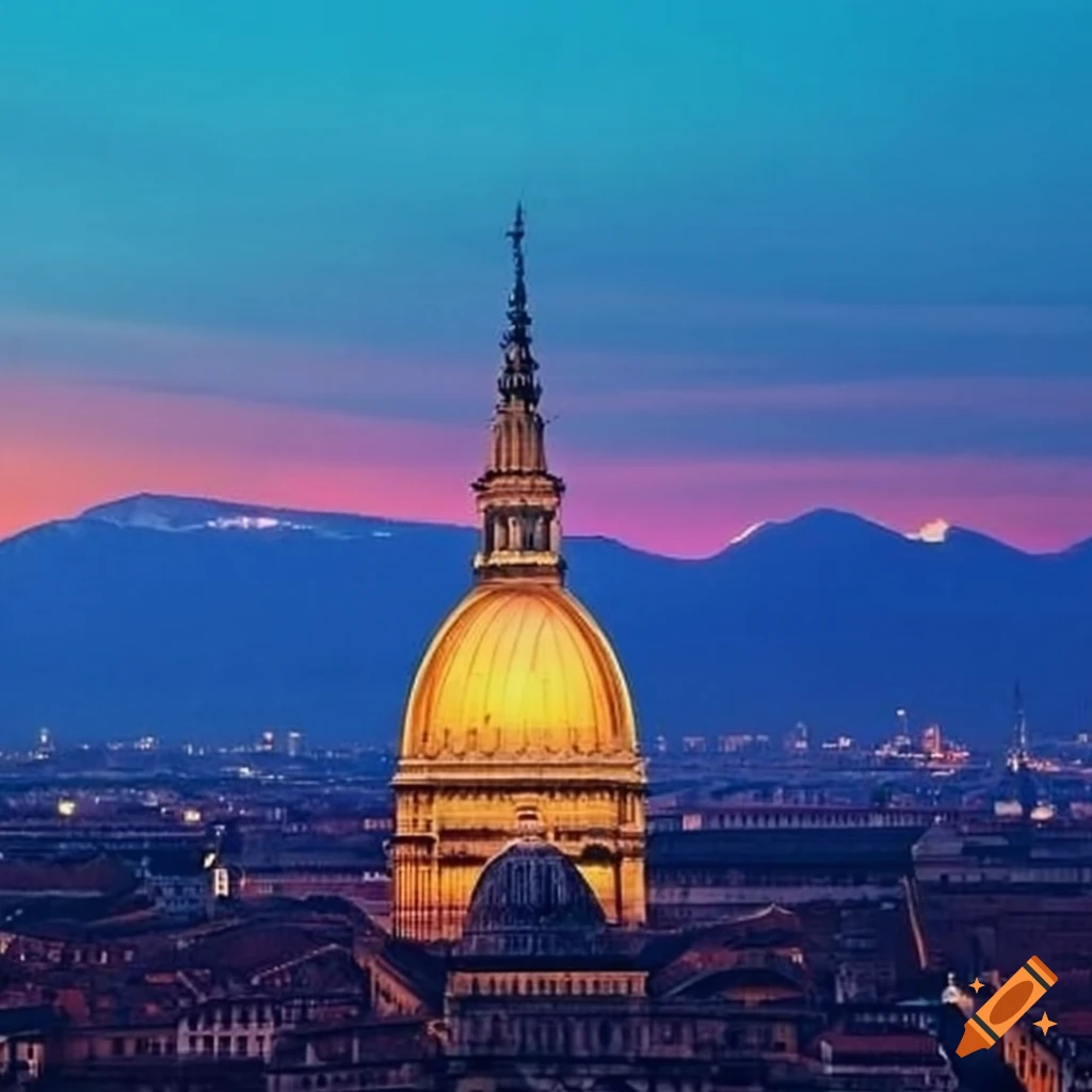 Cityscape of Turin with the Mole Antonelliana in Italy
