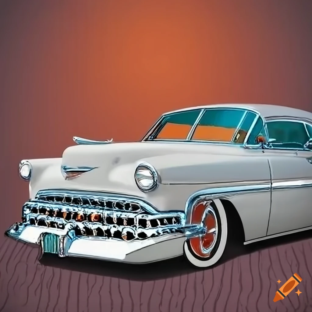 Captivating cartoon lowrider car design featuring a white chop top 49 ...