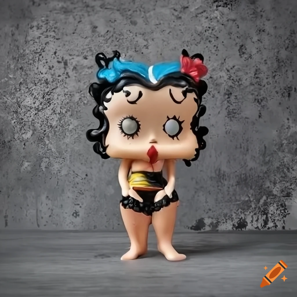 Funko pop art of Mafalda dressed as Betty Boop on a concrete background