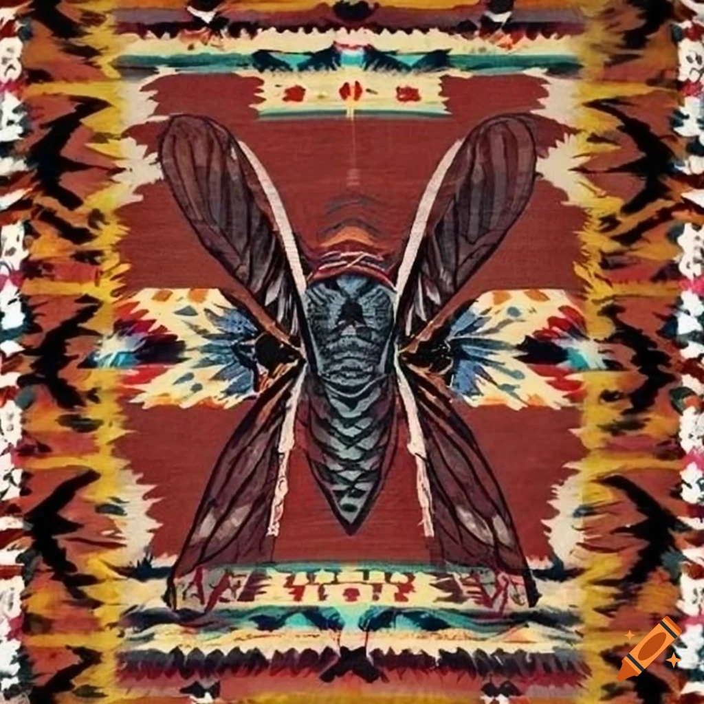 Cherokee Indian blanket with a large cicada design