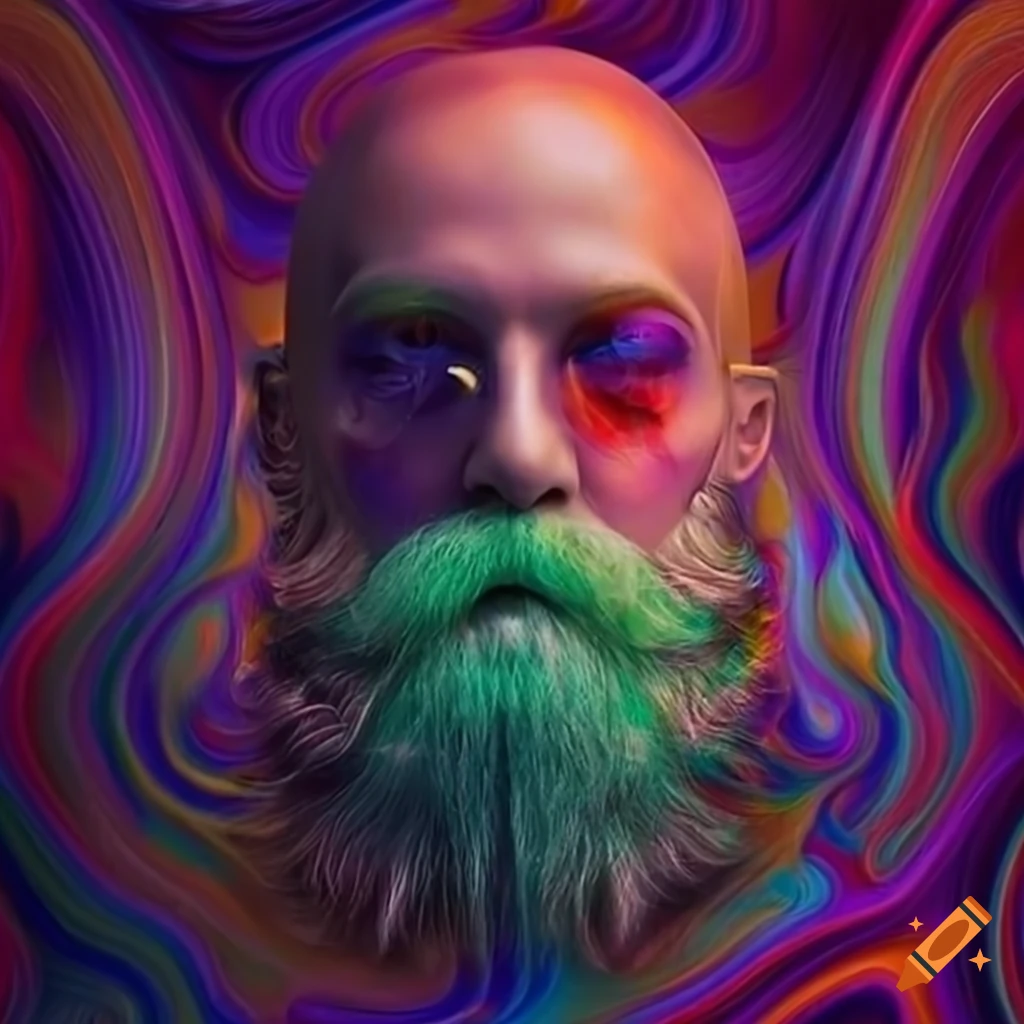 Floating ethereal beard in a mystical illusion with swirling colors