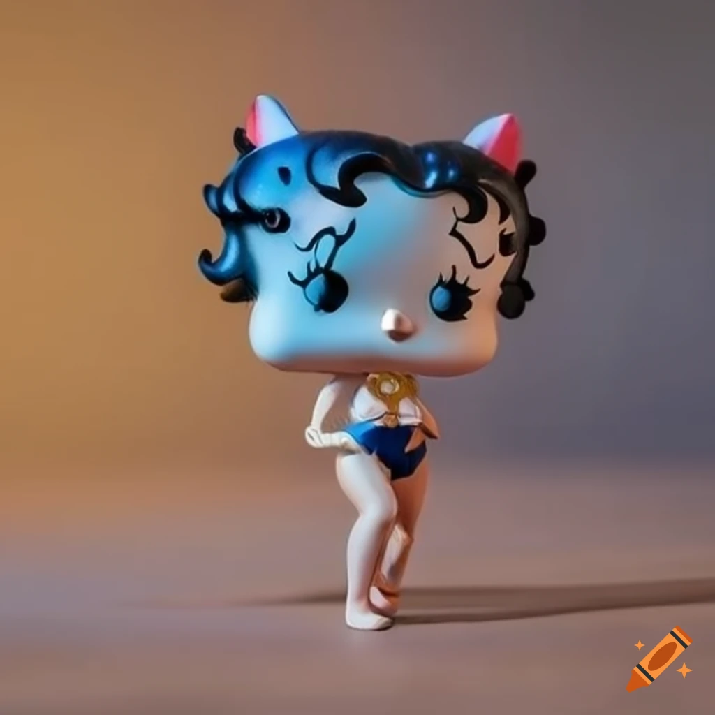 Funko pop figure of Mafalda dressed as Betty Boop on a beach