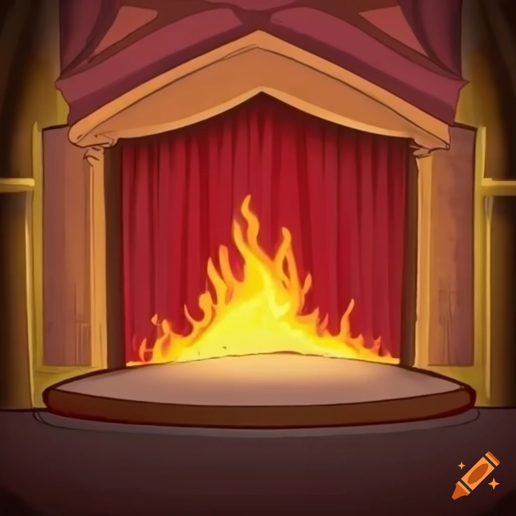 Cartoon theater stage with fire effect on Craiyon