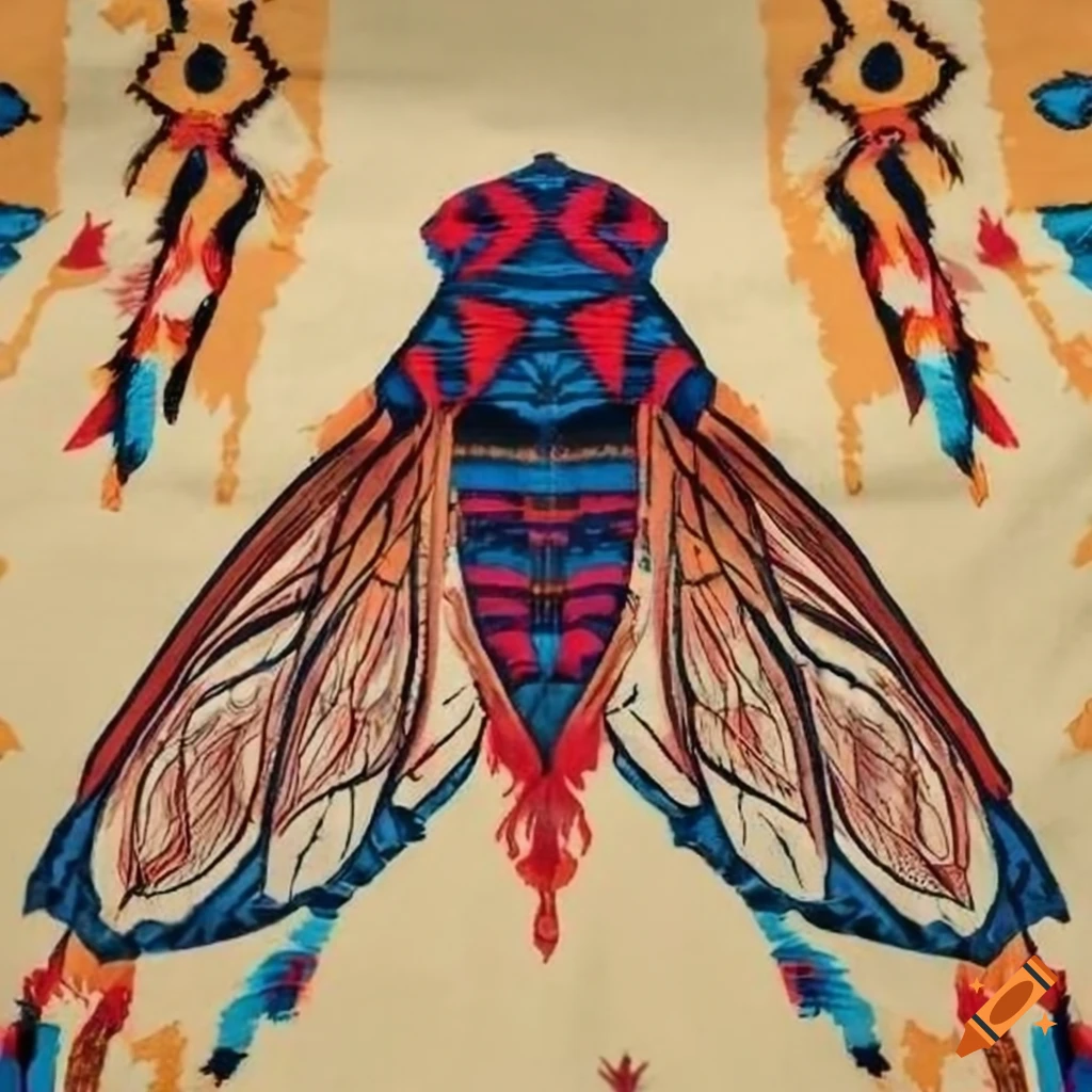 Cherokee Indian blanket with a large cicada design