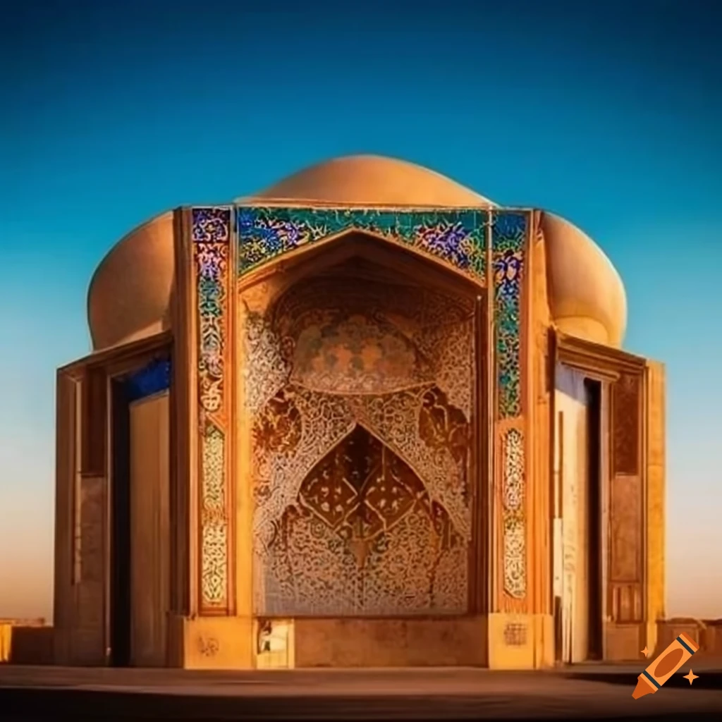 Blend of traditional and modern Iranian art on a book-shaped building