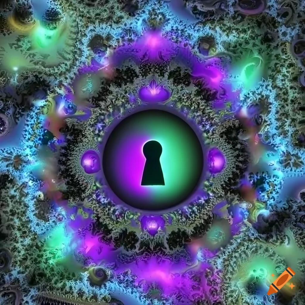 HD black keyhole shaped void surrounded by singularity in vibrant cosmic fractals