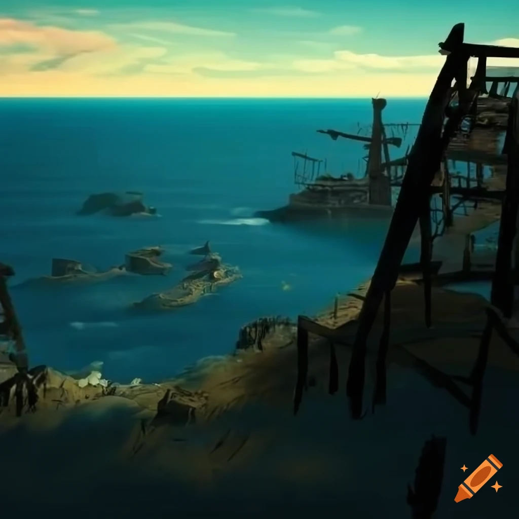 Realistic mining town in the old west on a large island in a dry area