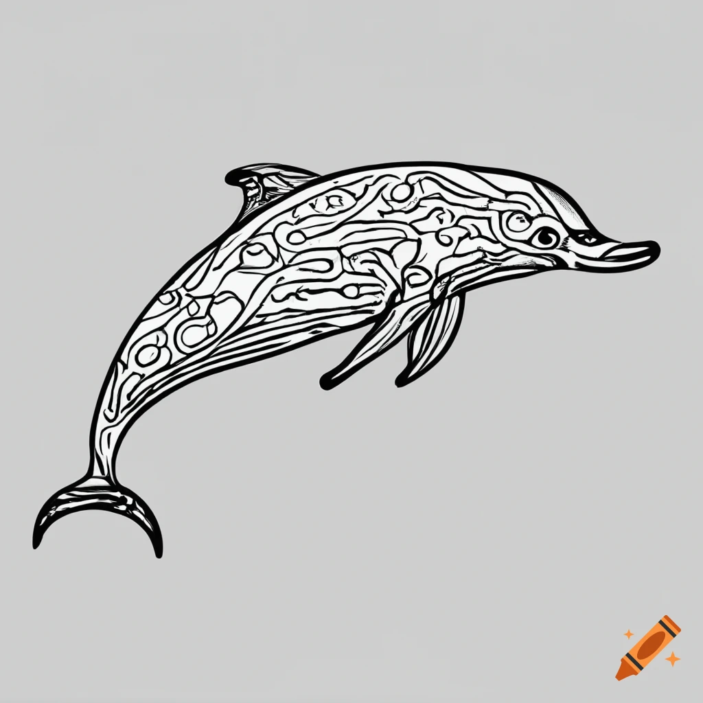 Chinese pink dolphin in elegant black and white line drawing