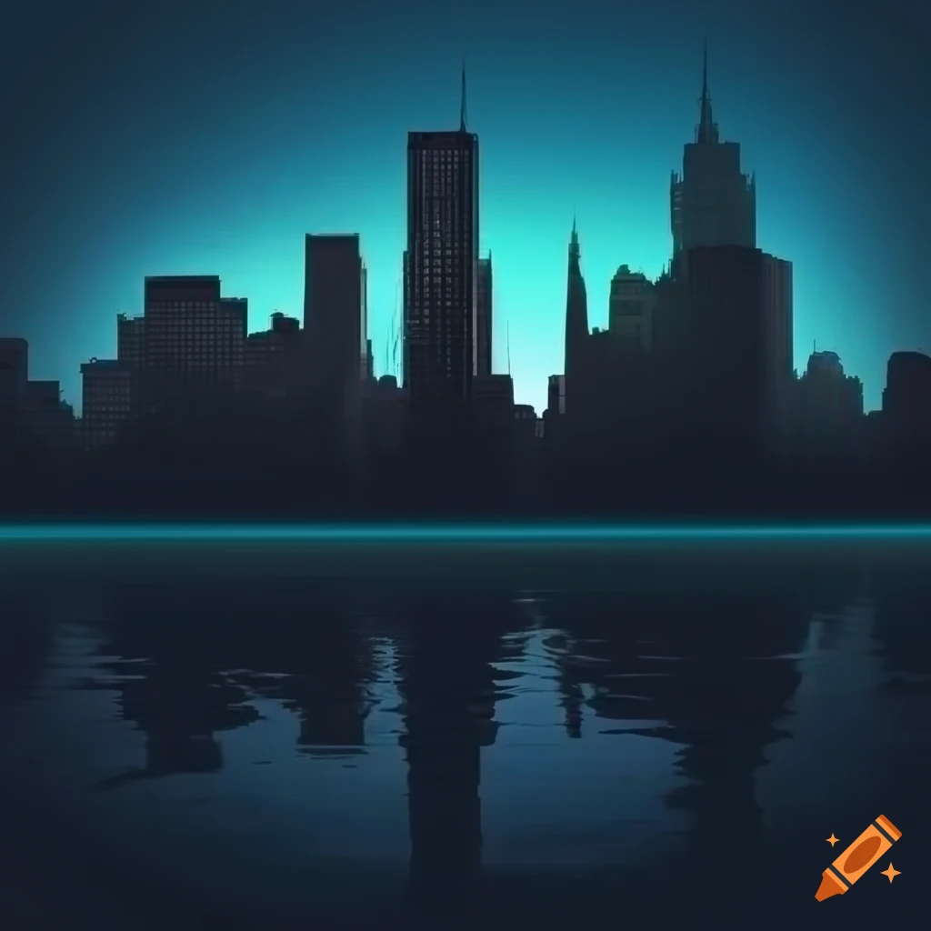Silhouetted city at dusk with emotive lighting in ultra high resolution