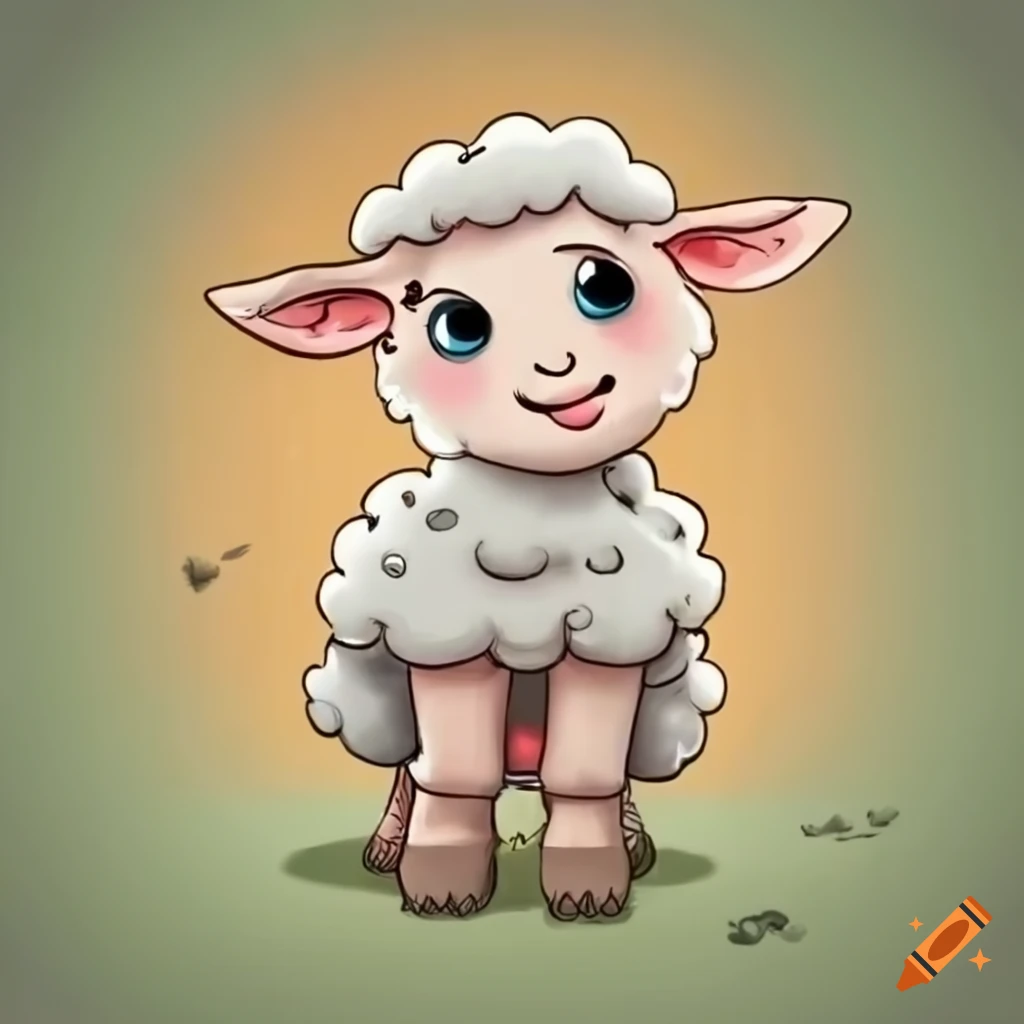 Mother sheep caring for newborn lamb in a cartoon style