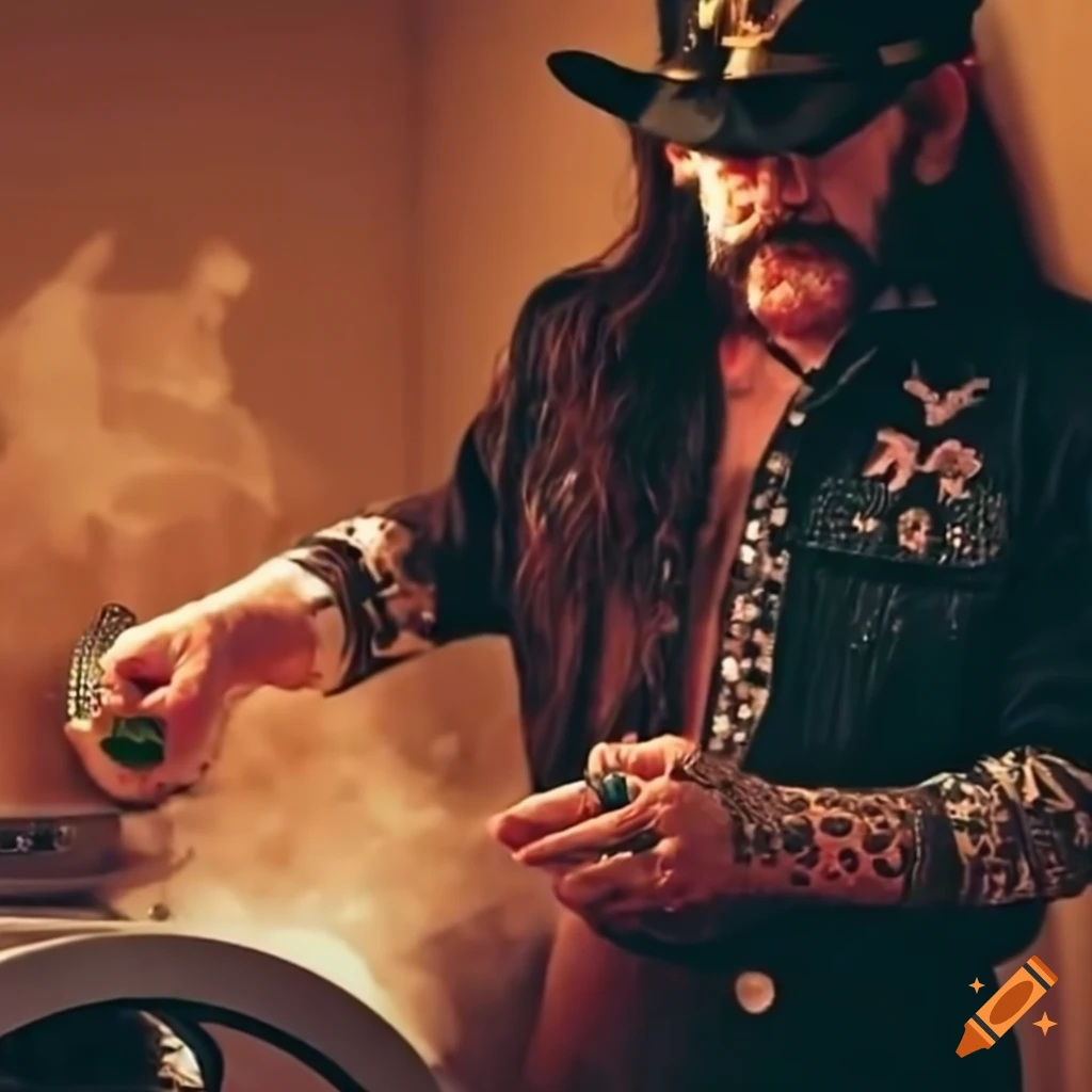 Lemmy Kilmister operating a washing machine at home