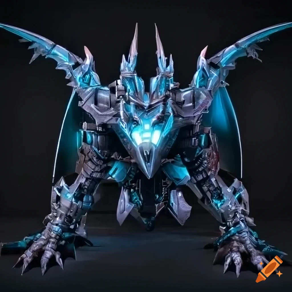 Cybernetic dragon against plain background