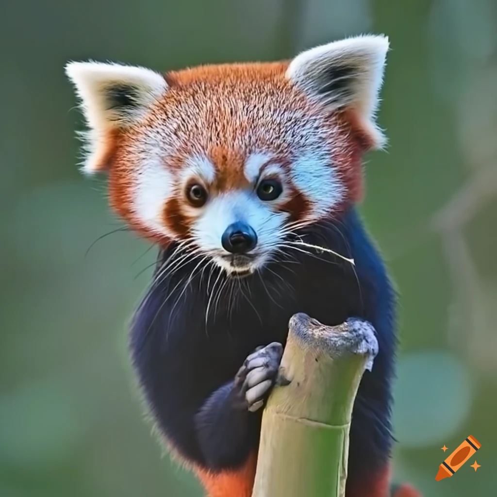 Red panda eating bamboo