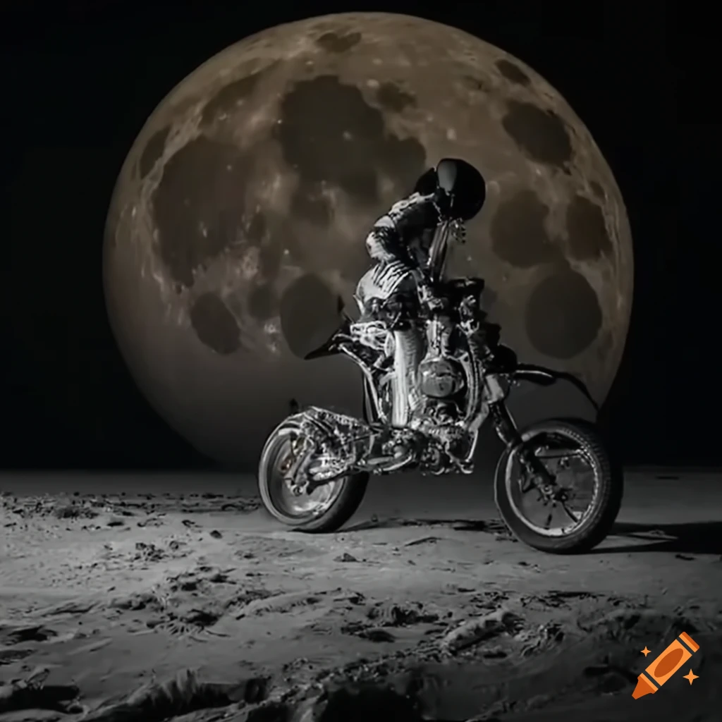 Motorcycle doing wheelies on the moon