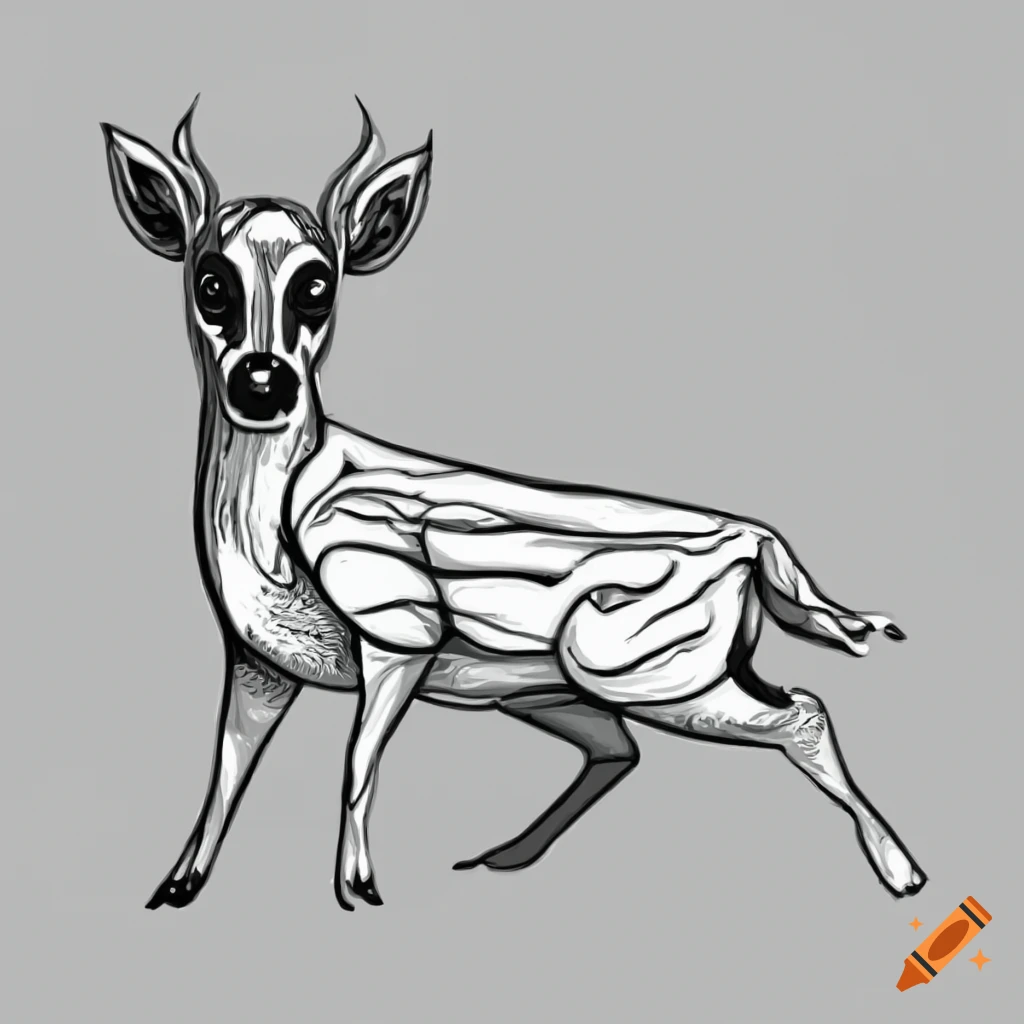 Outline of a muntjac deer in coloring book style