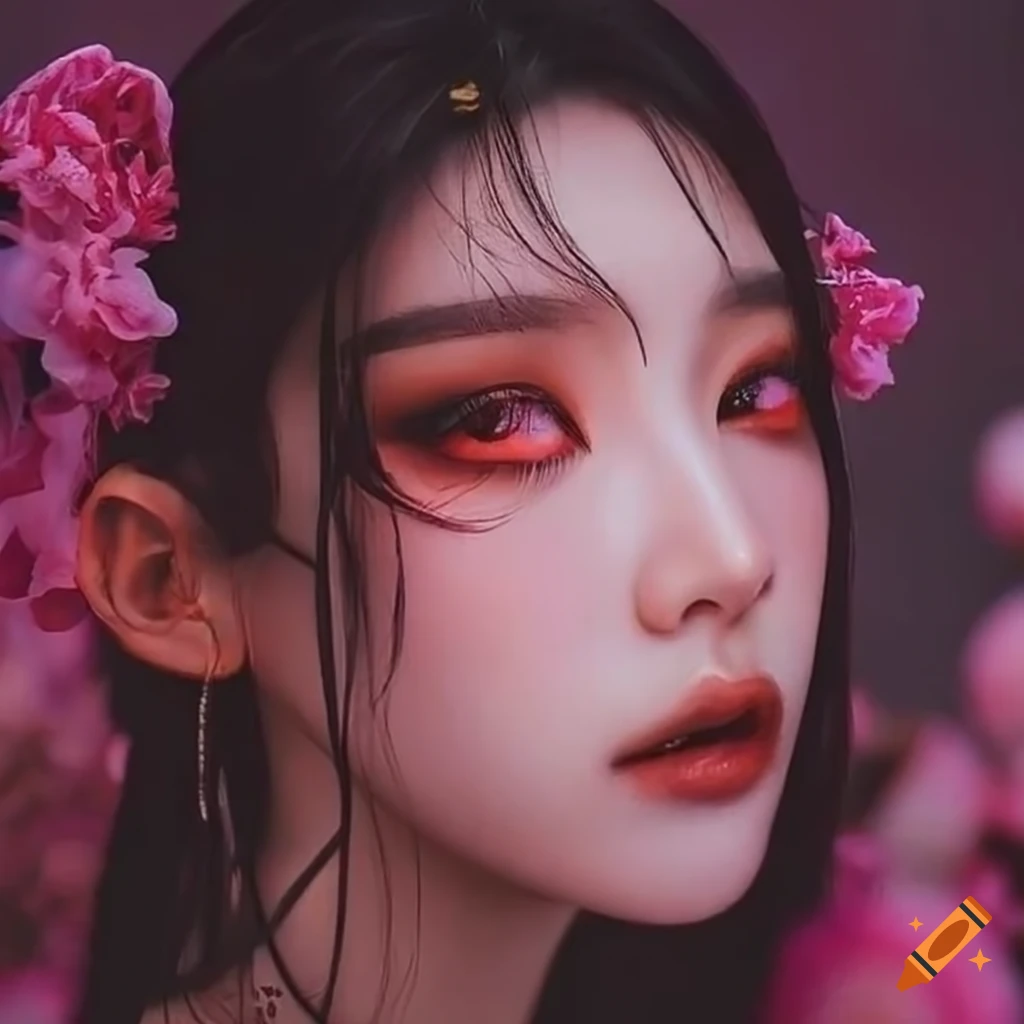 Tarot card with Rinon in flower photo shoot holding a jellyfish, Heejin