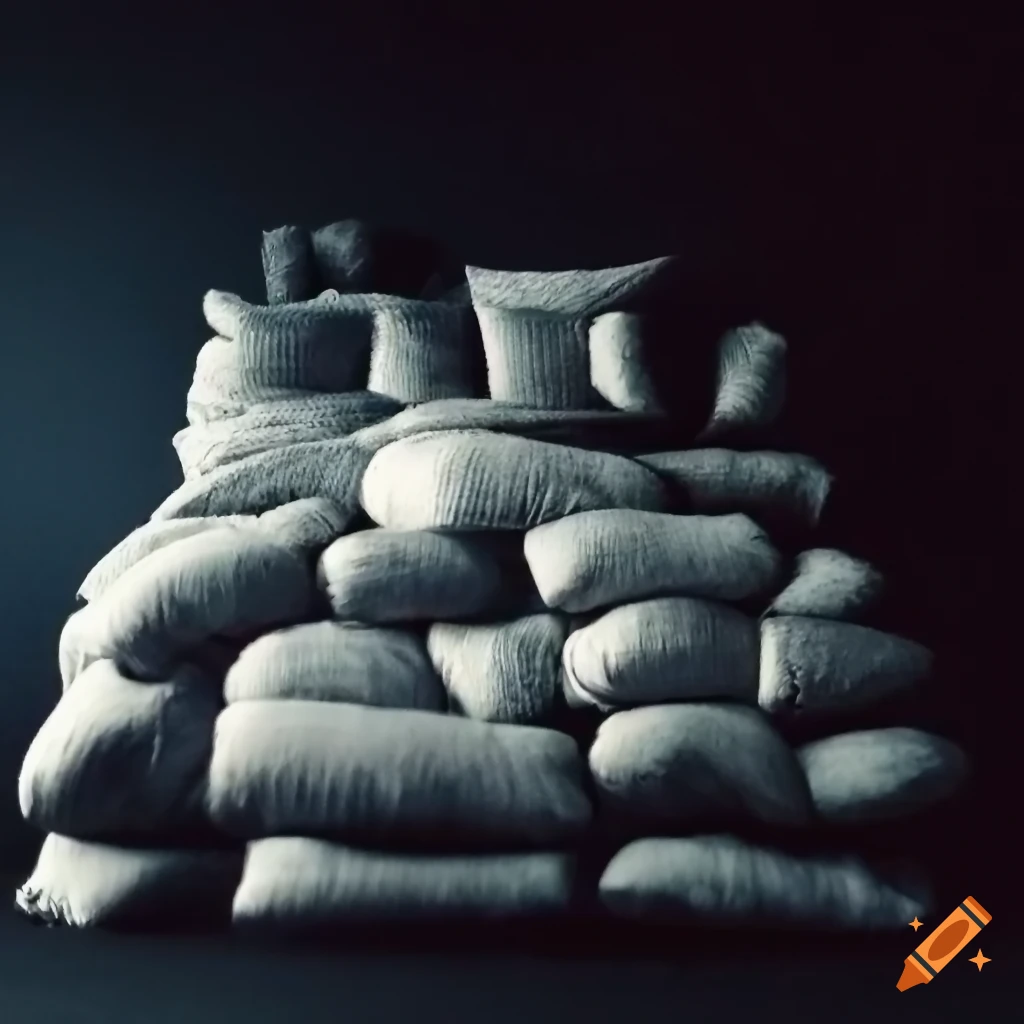 Bed made of a giant pile of pillows on Craiyon