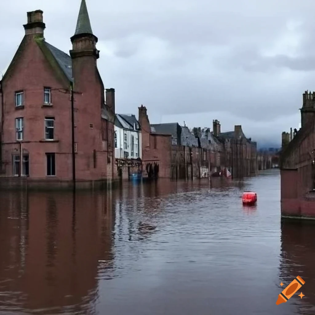 Potential flooded scenario in Inverness with River Ness overflow on Craiyon