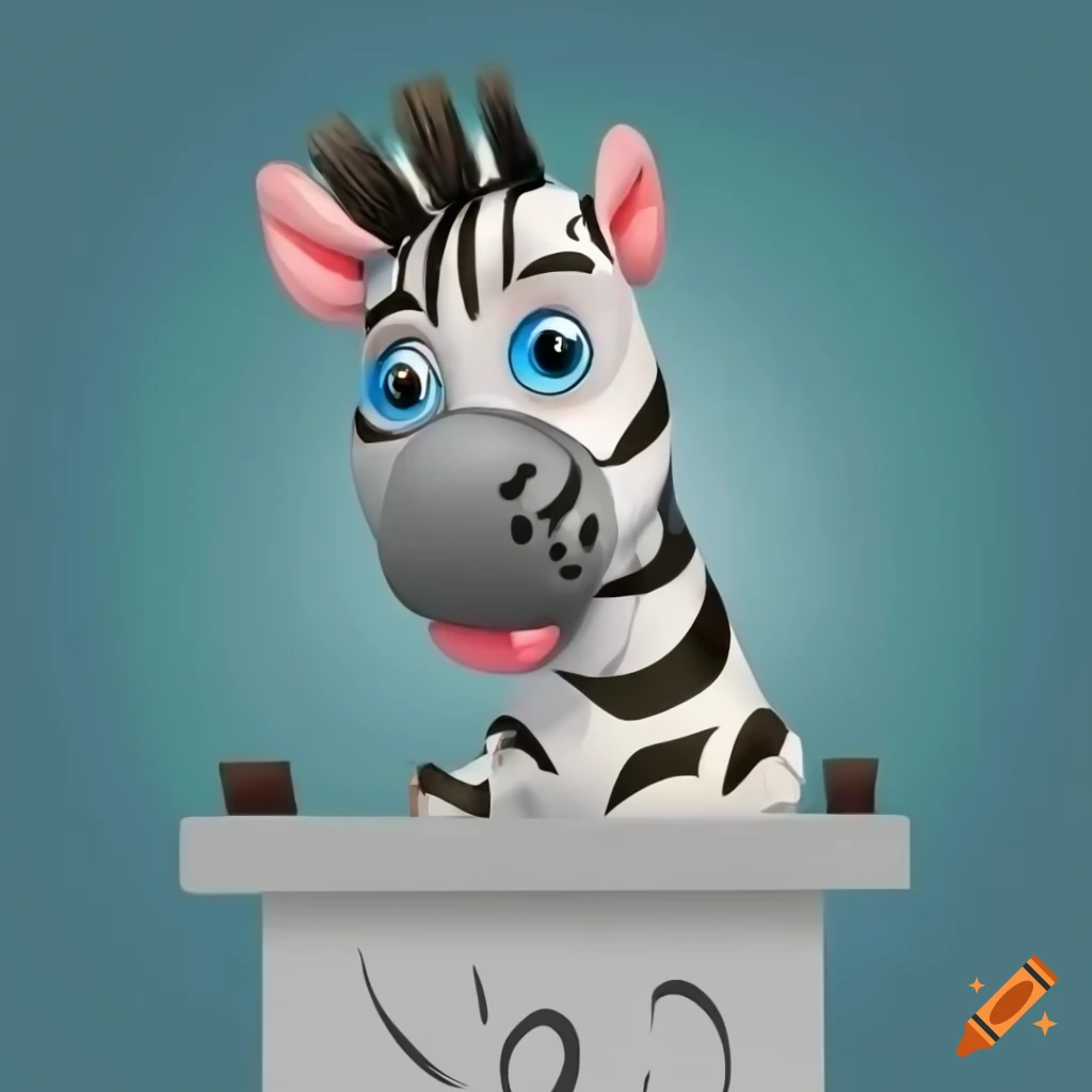 Cartoon zebra giving a speech at a debate with raised fist