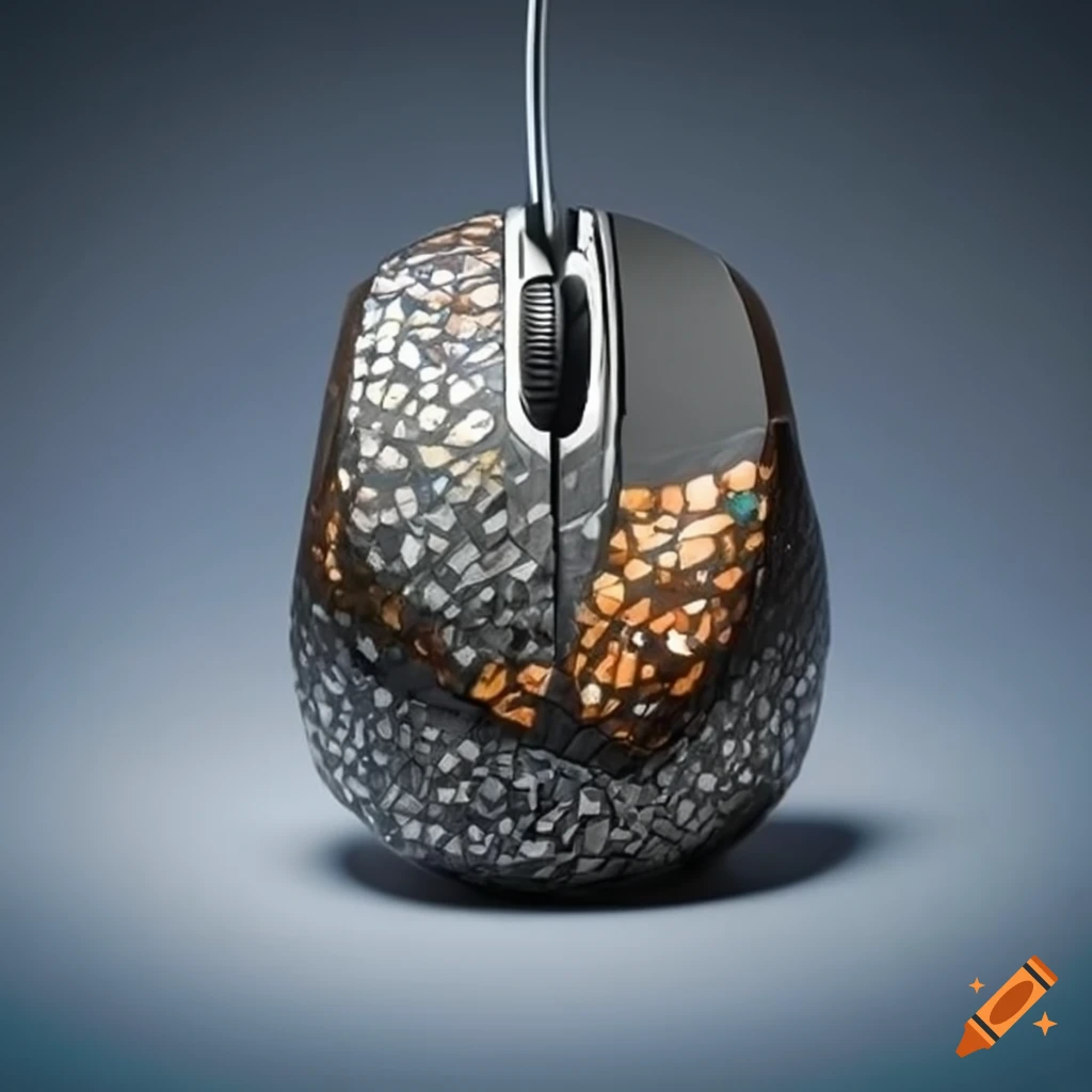 Unique computer mouse crafted from meteorite and mosaic ceramic smalt
