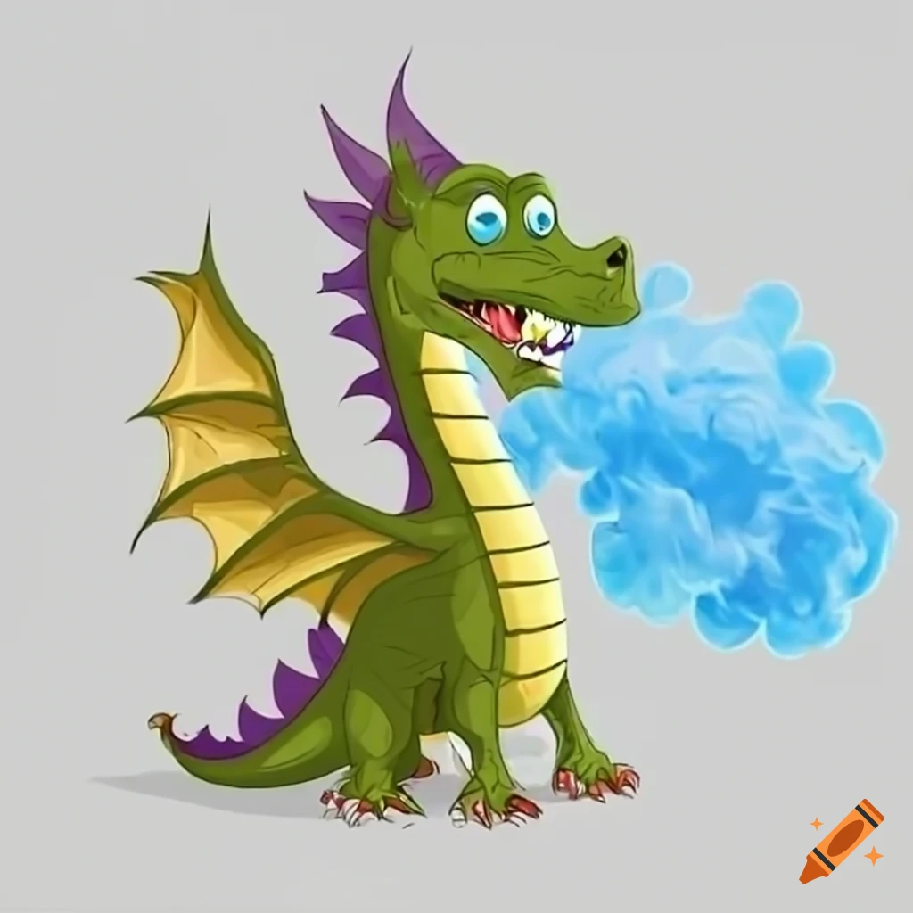 Cartoon dragon exhaling smoke