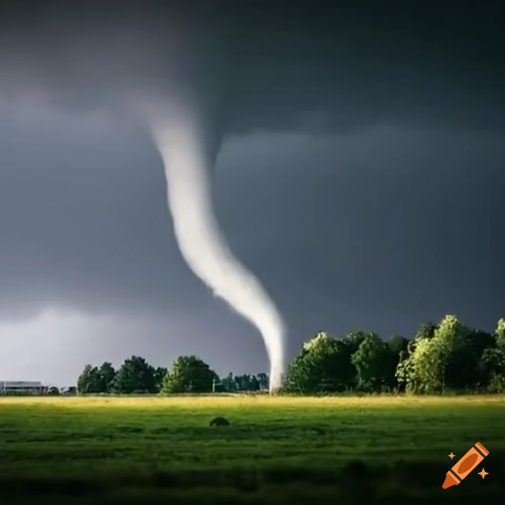 Tornado causing destruction in a city with houses, cars, and cows lifted up