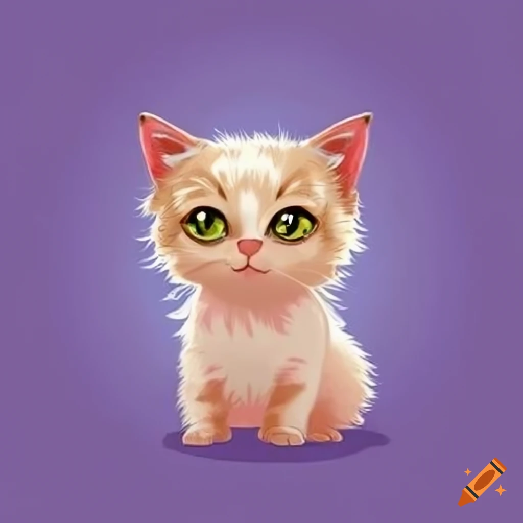 Round cartoon tag featuring a stylish ginger and white kitten with yellow eyes on a pink background