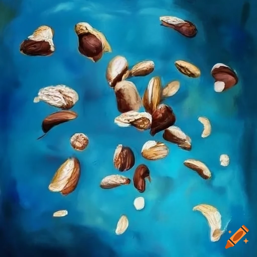 Abstract painting of nuts falling from the sky