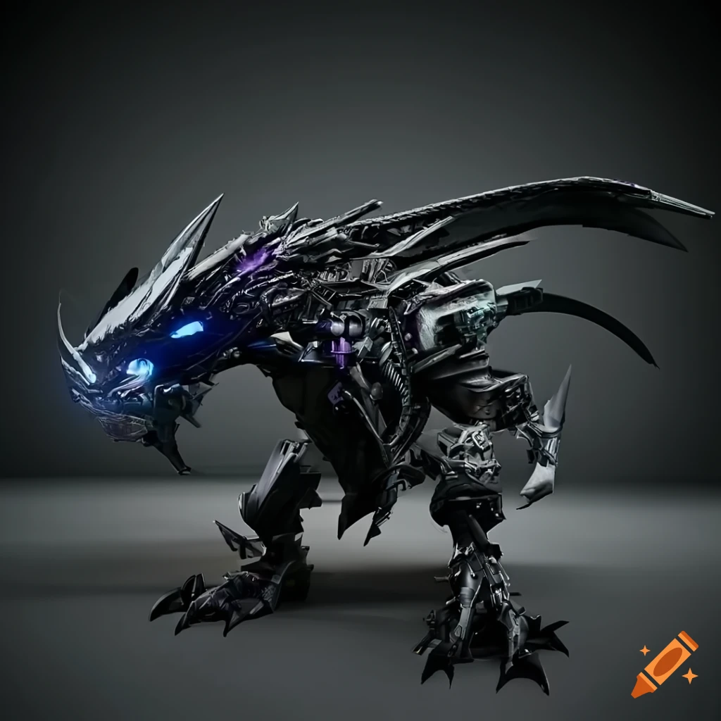 Cybernetic dragon against plain background