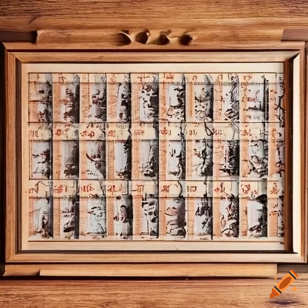 Intricately detailed paper calendar design on a wooden wall