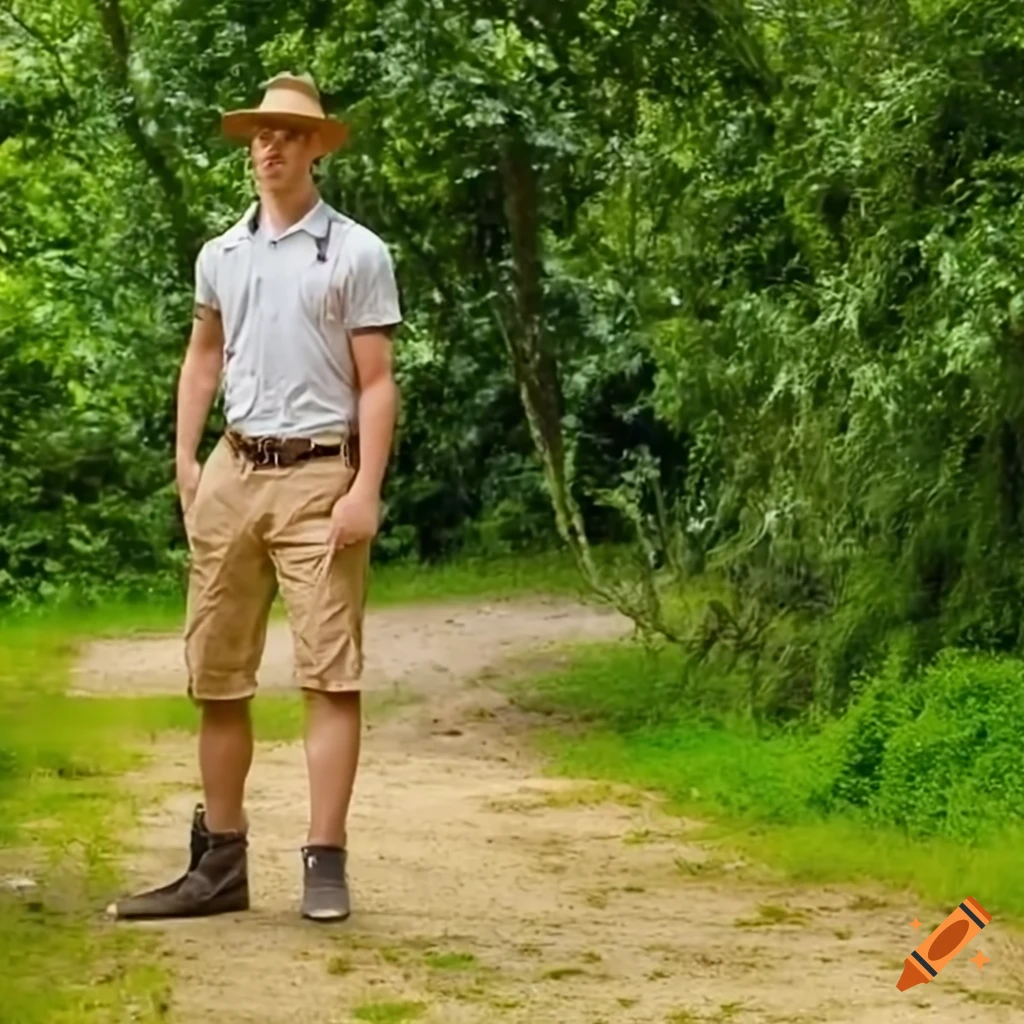 Young male zookeeper in white polo shirt and khaki pants