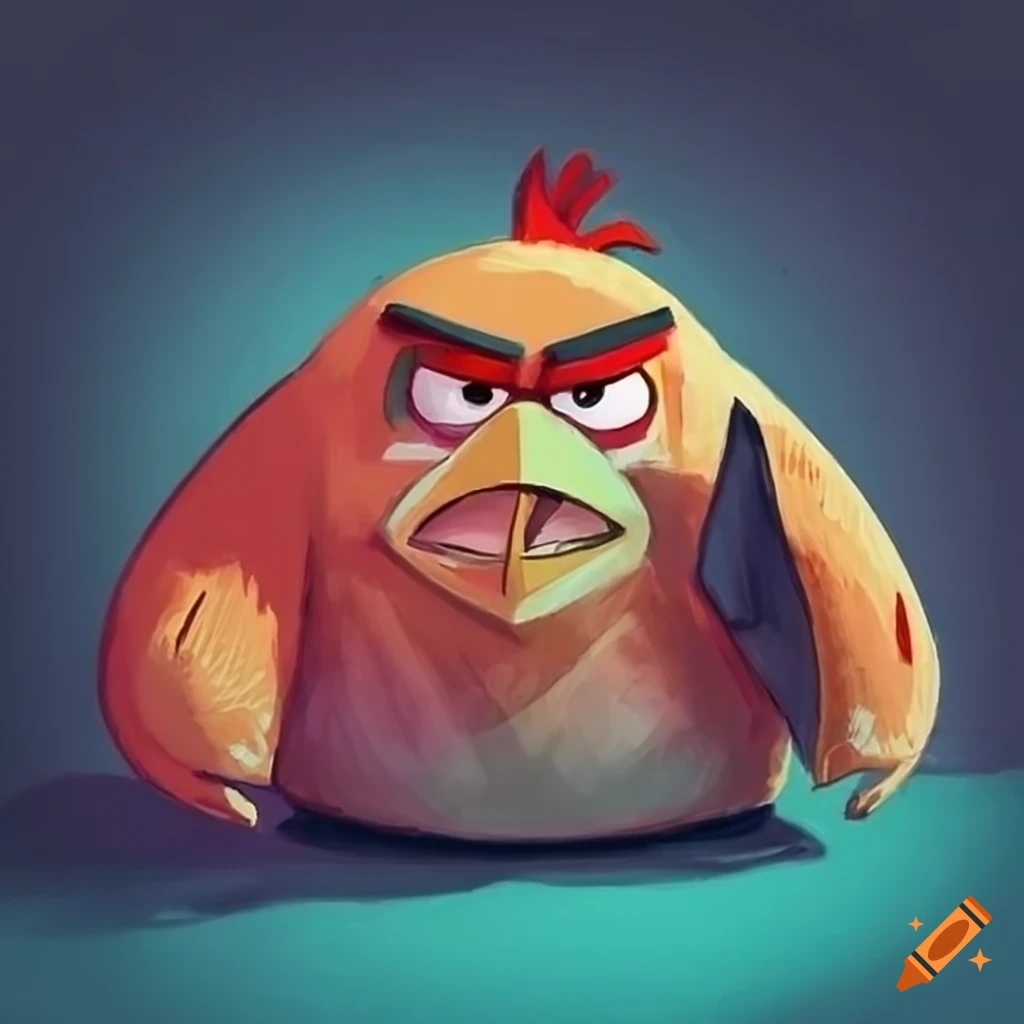 Angry Birds characters on Khrushchev-era architecture in a vibrant sketch
