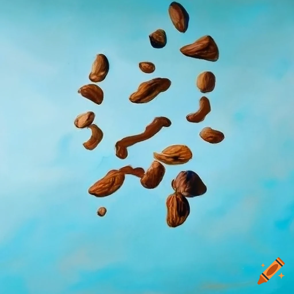 Abstract painting of nuts falling from the sky