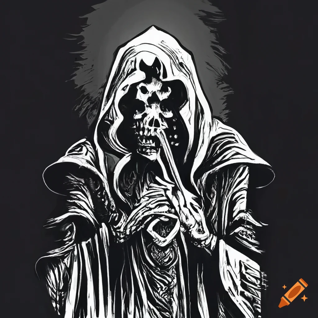 Detailed undead mage character from Heroquest with robe and staff