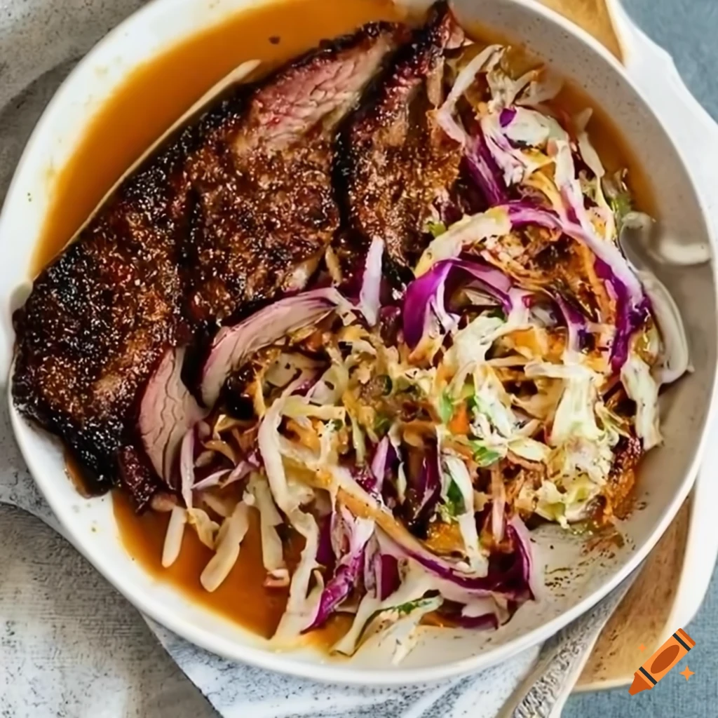 House smoked brisket with Alabama white barbeque sauce and crunchy cabbage slaw