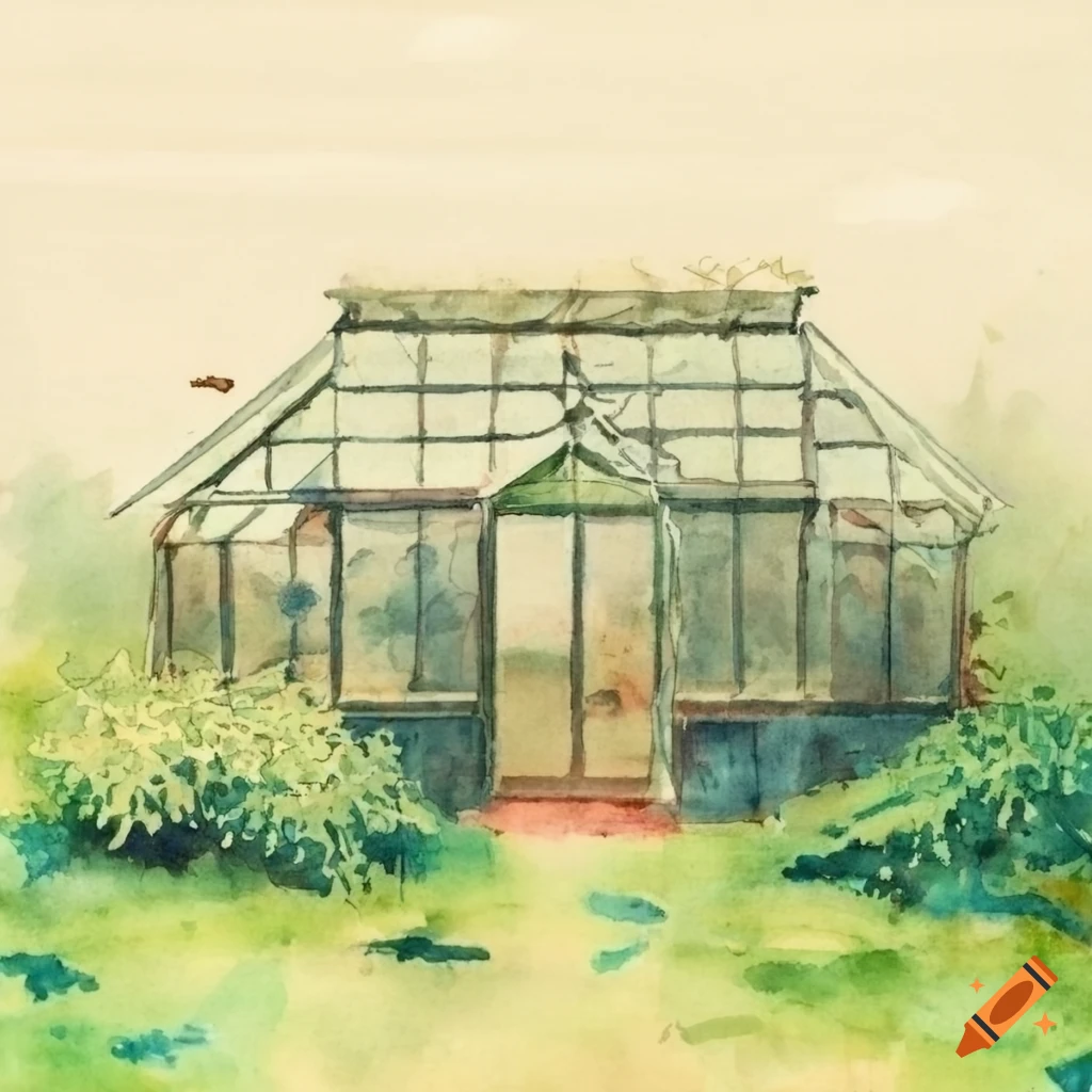 Vintage greenhouse in a watercolor style