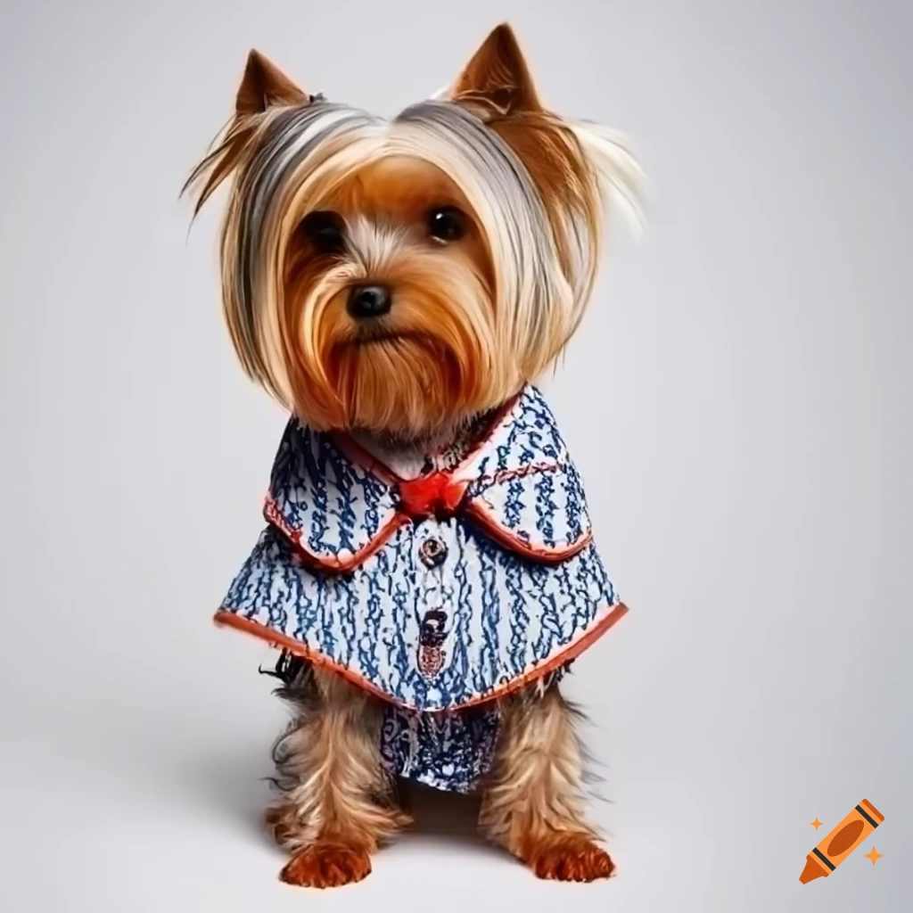 Yorkshire terrier in a dress on a magazine cover