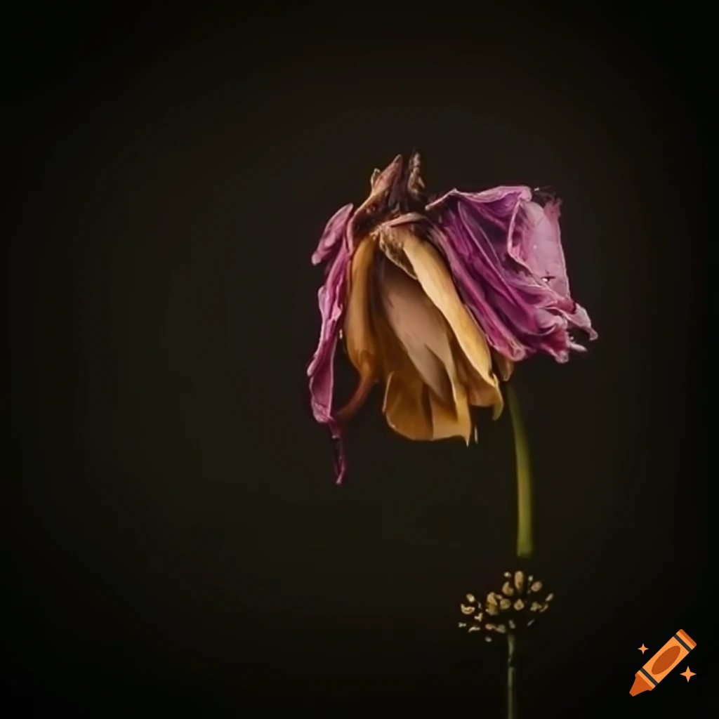 Melancholic wilted flower with a raindrop on Craiyon