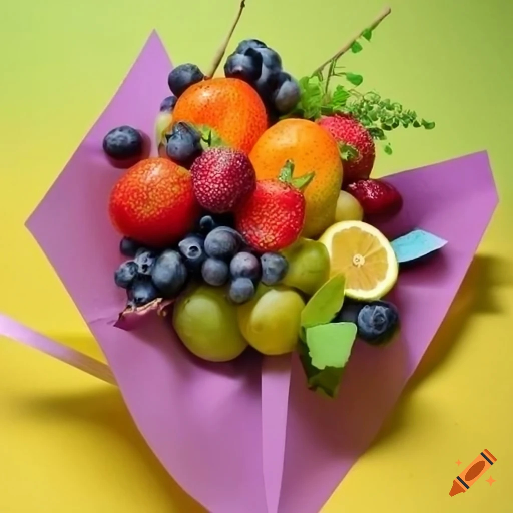 Colorful and juicy fruit bouquet with oranges on skewers