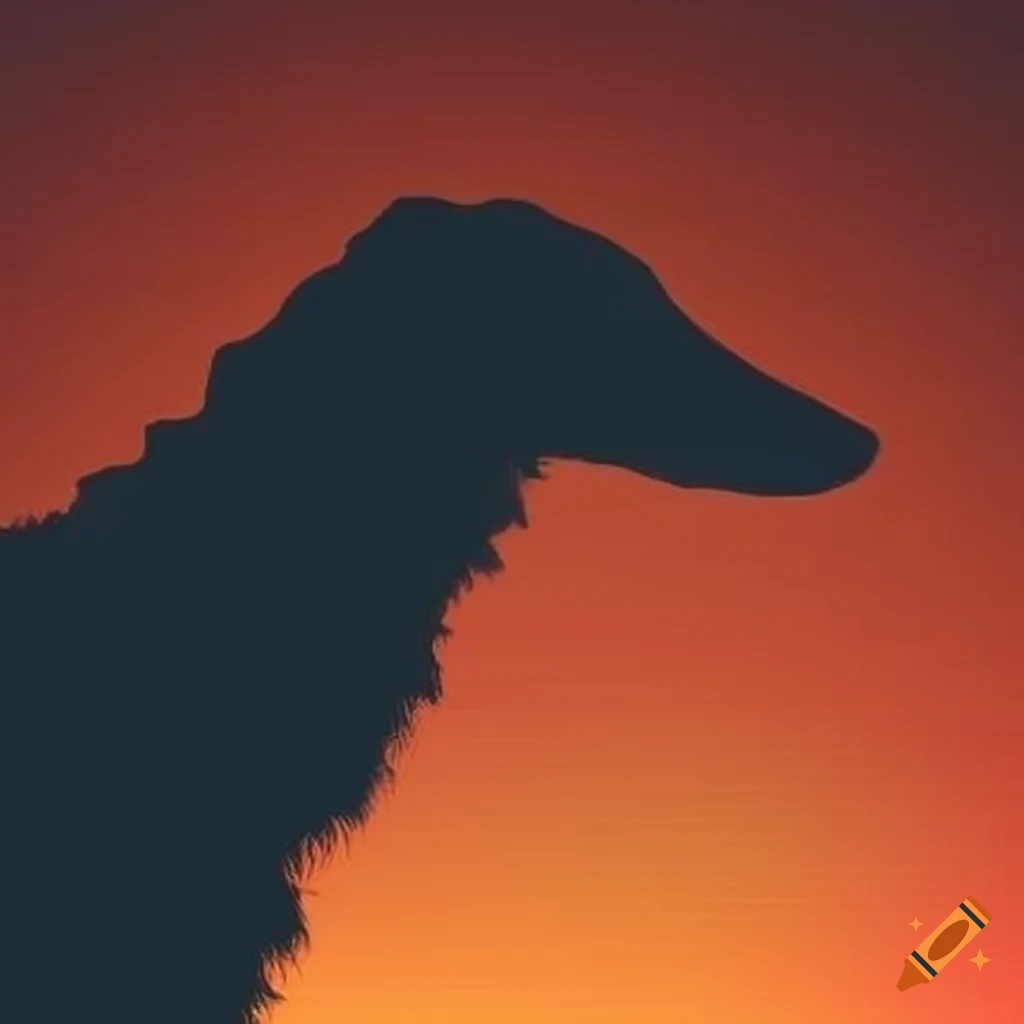 Borzoi silhouette against orange-red gradient backdrop