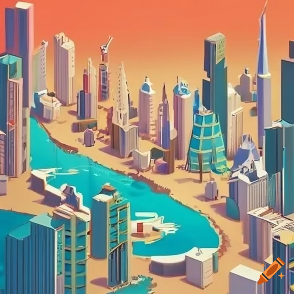 Isometric view of Atlantic City by Hiroshi Nagai