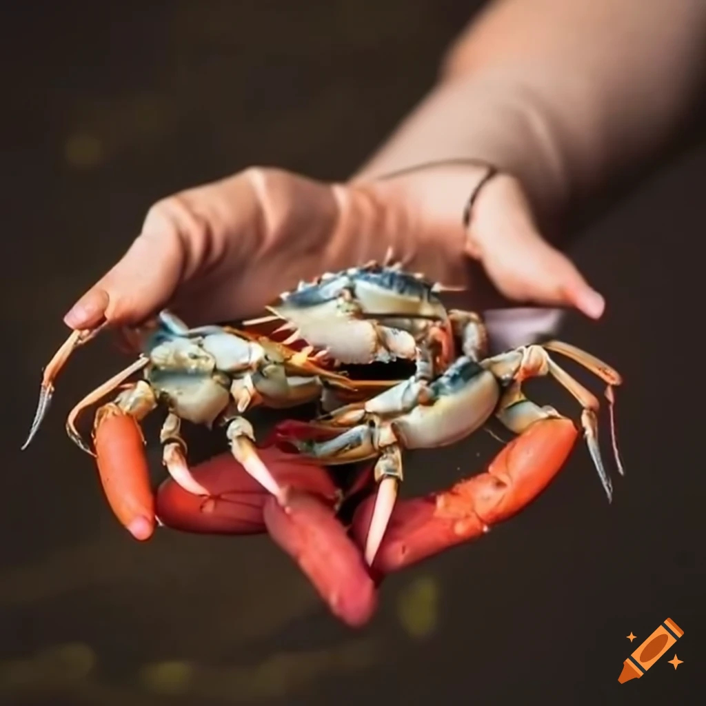 Hands holding crabs