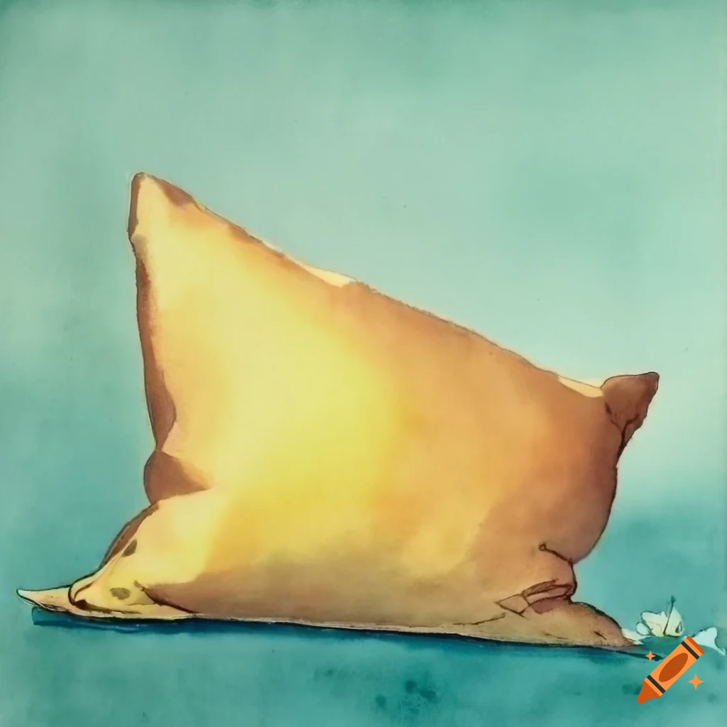 Vintage 1960's children's book watercolor illustration of a pillow