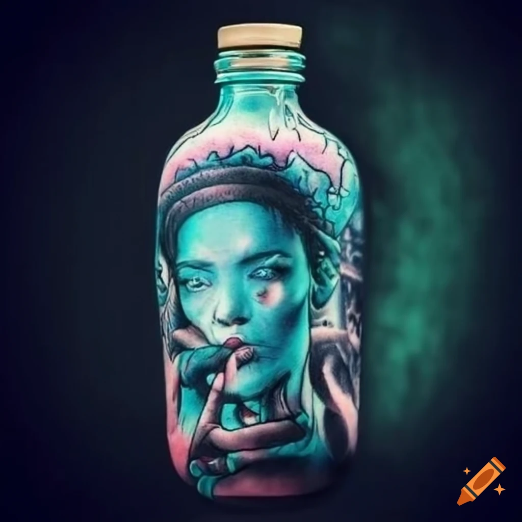  Hand tattoo with psychedelic-style elixir bottle on Craiyon