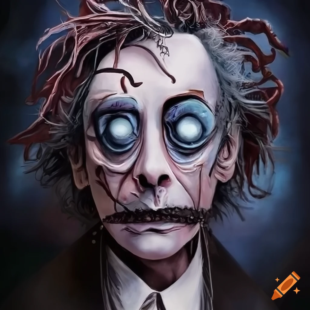 Tim Burton-inspired dark art with a ventriloquist doll theme
