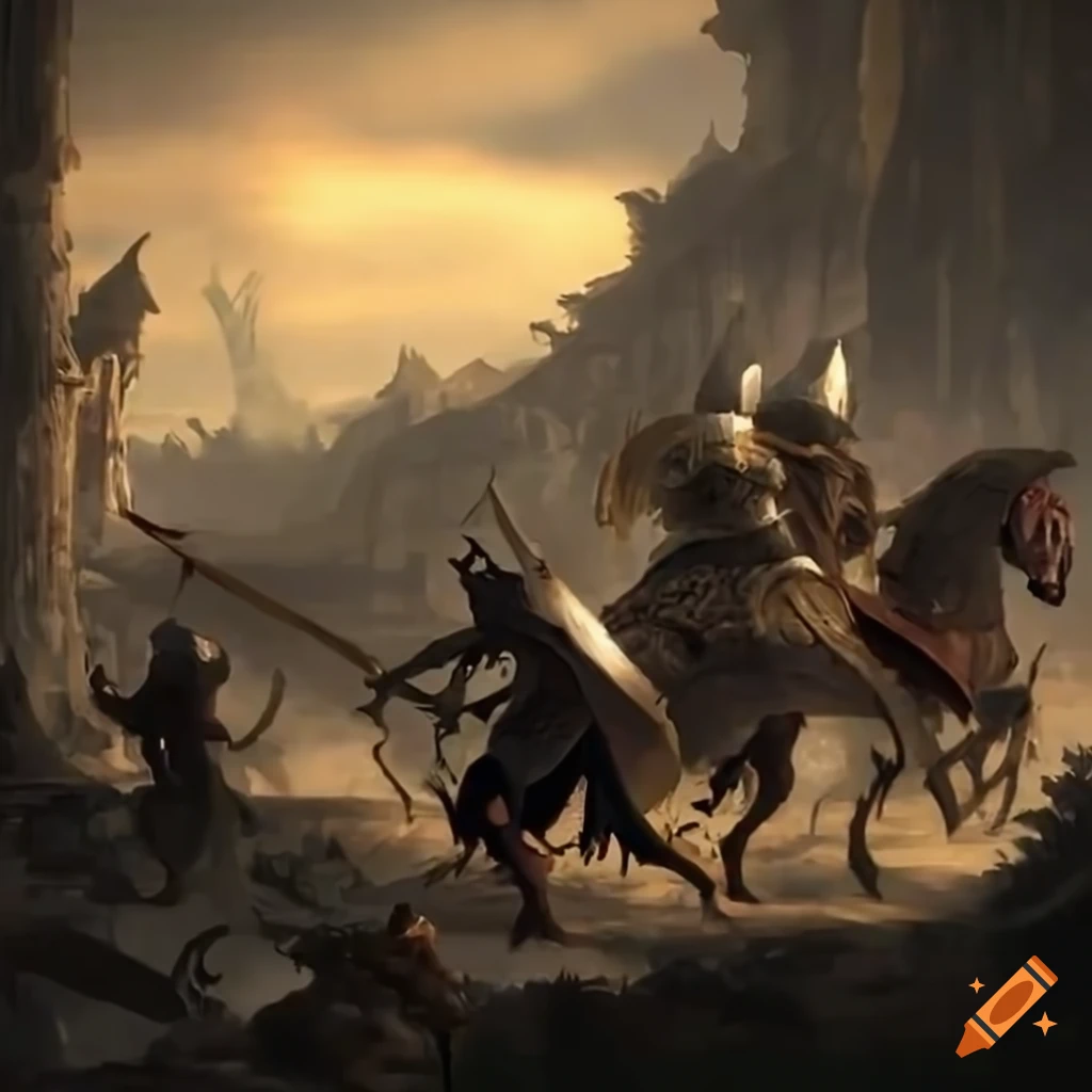 Epic battle between a knight and dark creatures in a medieval scene on ...
