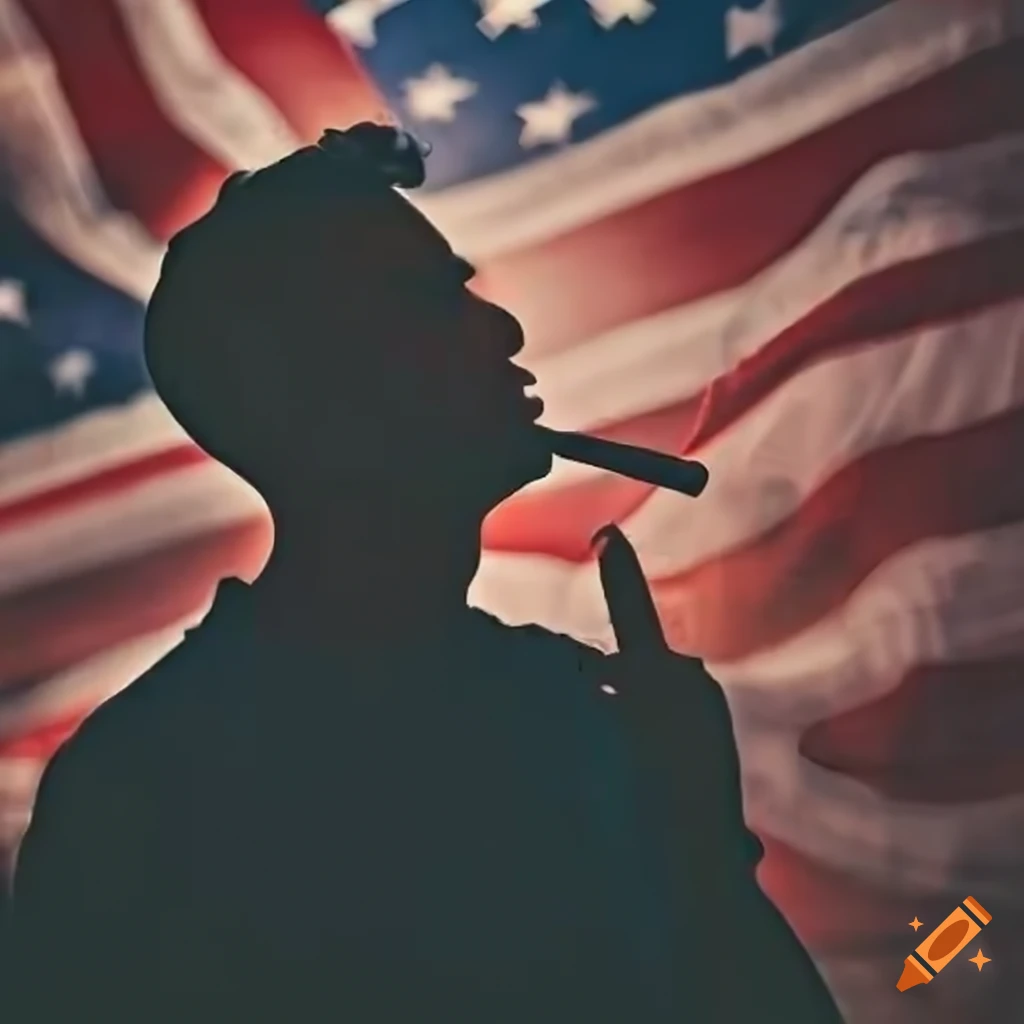 Silhouette of a man with a cigar in front of an American flag