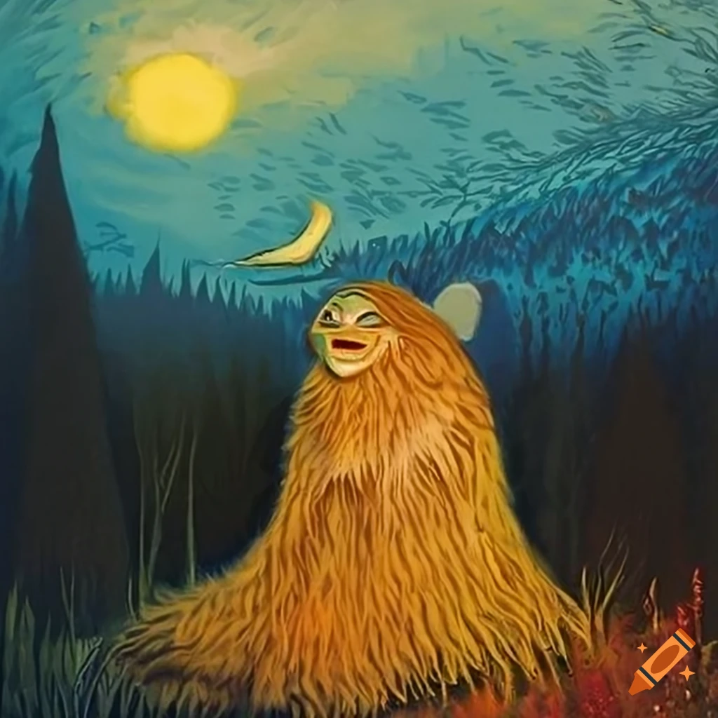 Colorful serigraph depicting fantasy creatures in Salish motifs